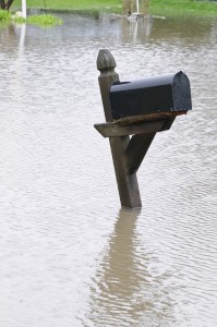 Curbside mailbox in floodwater