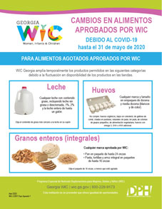 CAMBIOS EN ALIMENTOS APROBADOS POR WIC DEBIDO AL COVID 19 hasta el 31 de Mayo de 2020