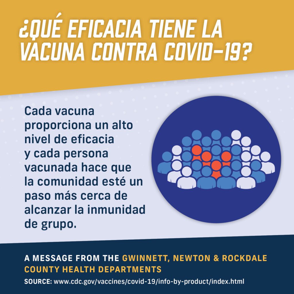 Cada vacuna proporciona un alto nivel de efficacia y cada persona vacunada hace que la comunidad esté un paso más cerca de alcanzar la inmunidad de grupo.