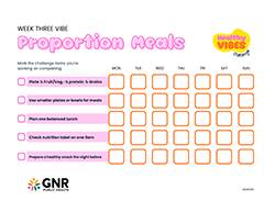 Healthy Vibes Challenge Week Three Tracker for Proportion Meals