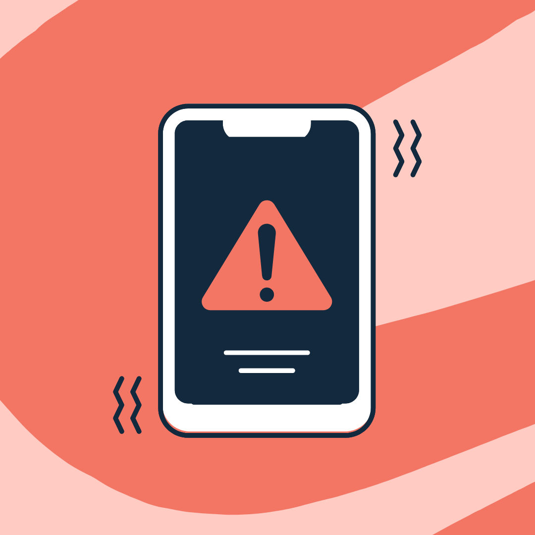 a phone with an emergency alert symbol on the screen