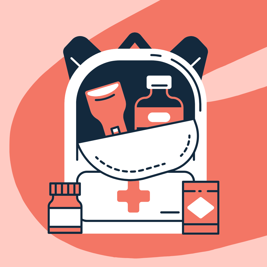 backpack full of emergency kit items